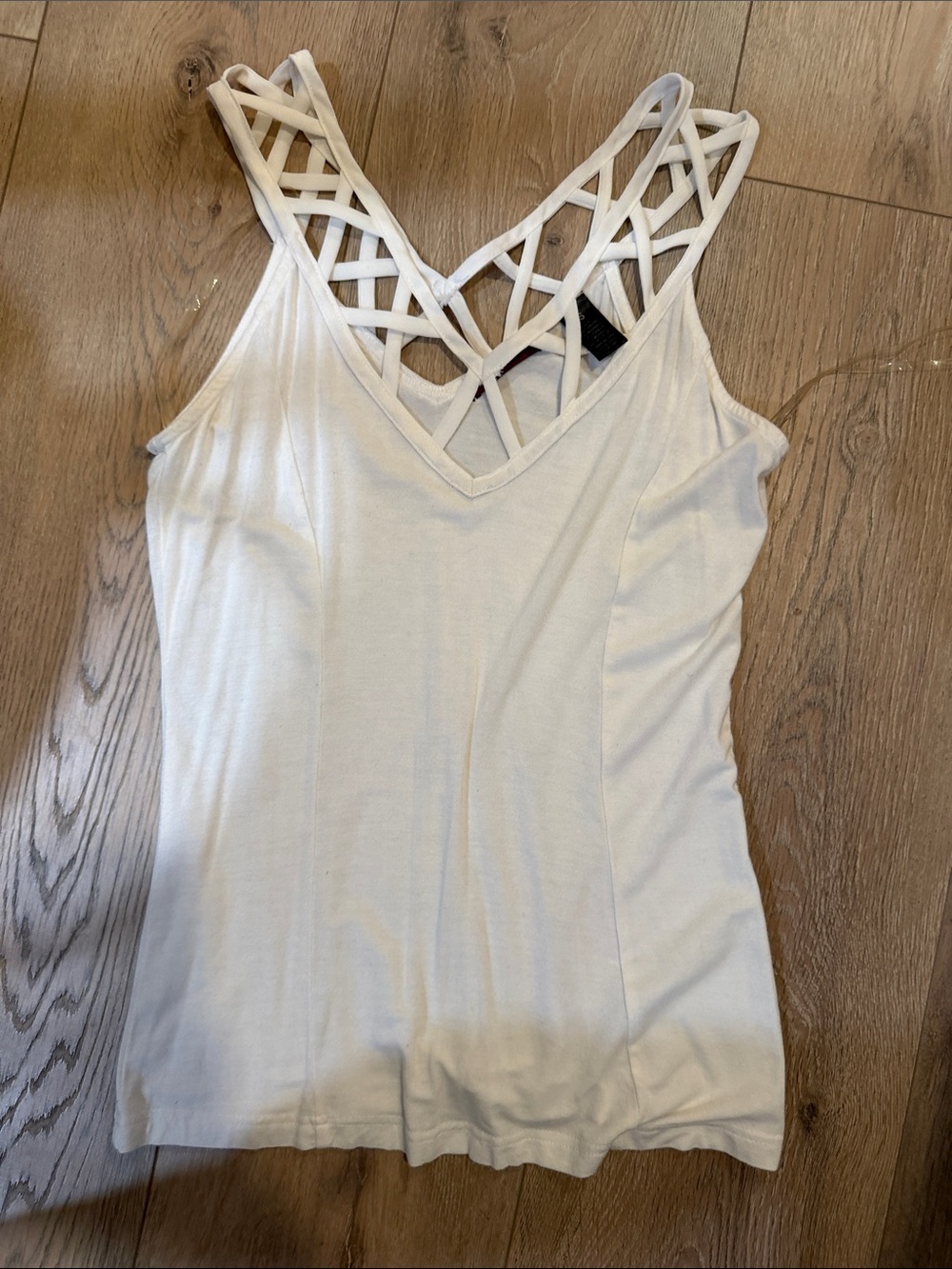 BKE White Lattice-Strap V-Neck Tank